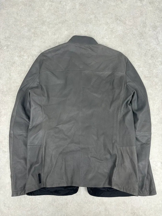 AW2017 Emporio Armani Grey Leather Perforated Bomber Jacket  yfWyFZl 4