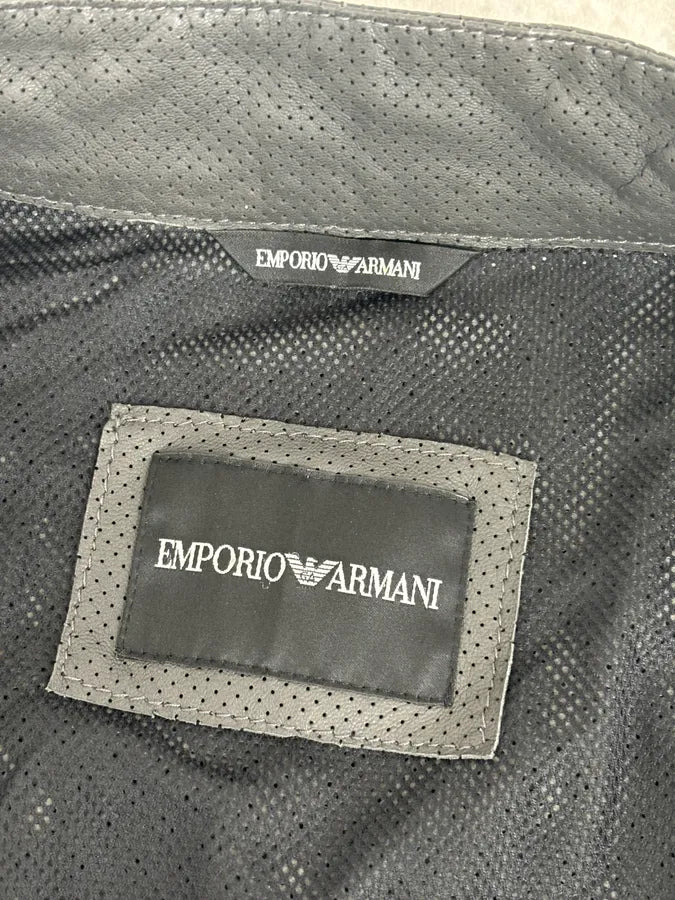 AW2017 Emporio Armani Grey Leather Perforated Bomber Jacket  yfWyFZl 8