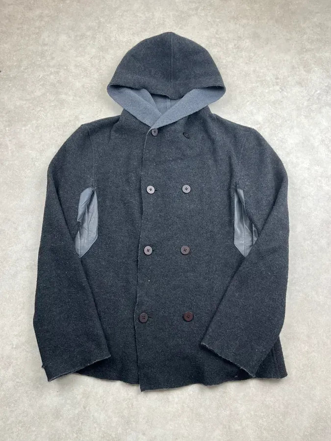 Emporio Armani Grey Wool Oversized Hooded Jacket cSmEcyq 0
