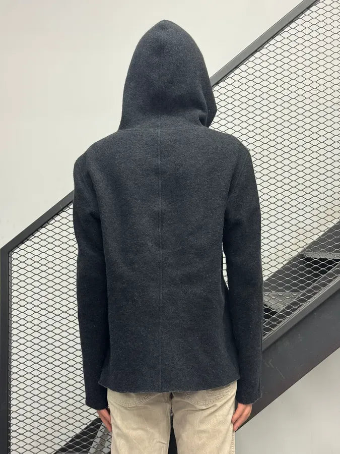 Emporio Armani Grey Wool Oversized Hooded Jacket cSmEcyq 2