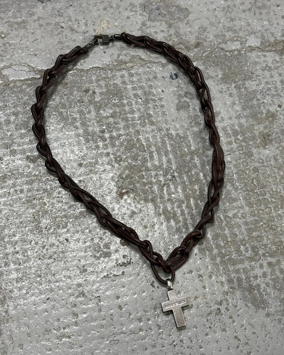 Emporio Armani Leather Chain Cross Necklace OoWPrPs 0