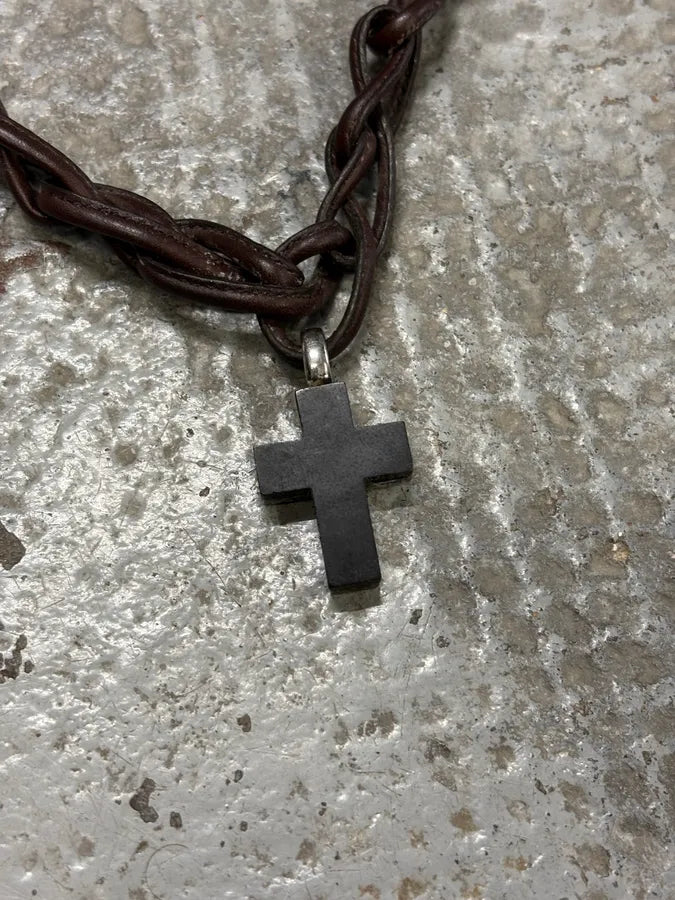 Emporio Armani Leather Chain Cross Necklace OoWPrPs 4