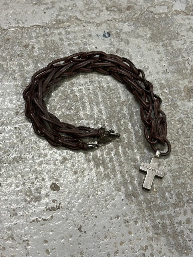 Emporio Armani Leather Chain Cross Necklace OoWPrPs 3
