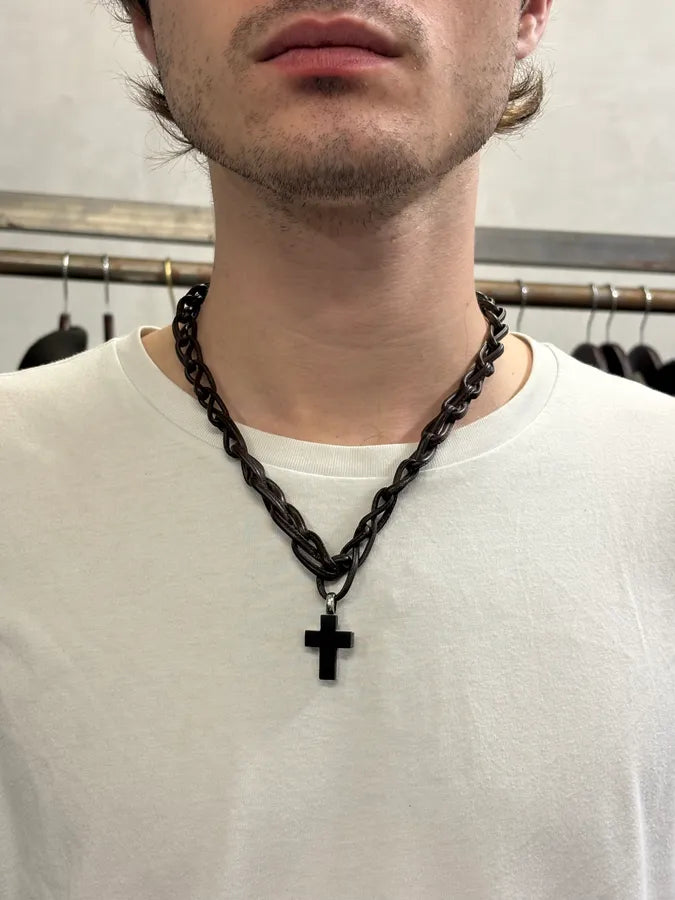 Emporio Armani Leather Chain Cross Necklace OoWPrPs 2