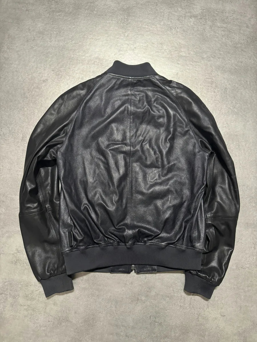Emporio Armani Minimalist Black Navy Leather Jacket saEBHgI 1