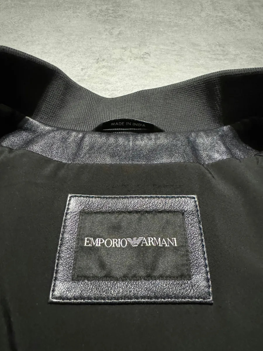Emporio Armani Minimalist Black Navy Leather Jacket saEBHgI 4