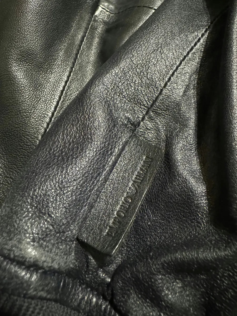 Emporio Armani Minimalist Black Navy Leather Jacket saEBHgI 7