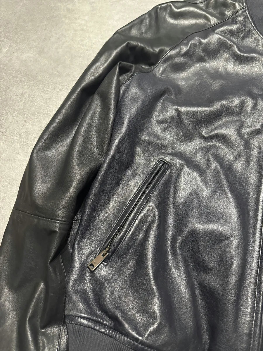 Emporio Armani Minimalist Black Navy Leather Jacket saEBHgI 9