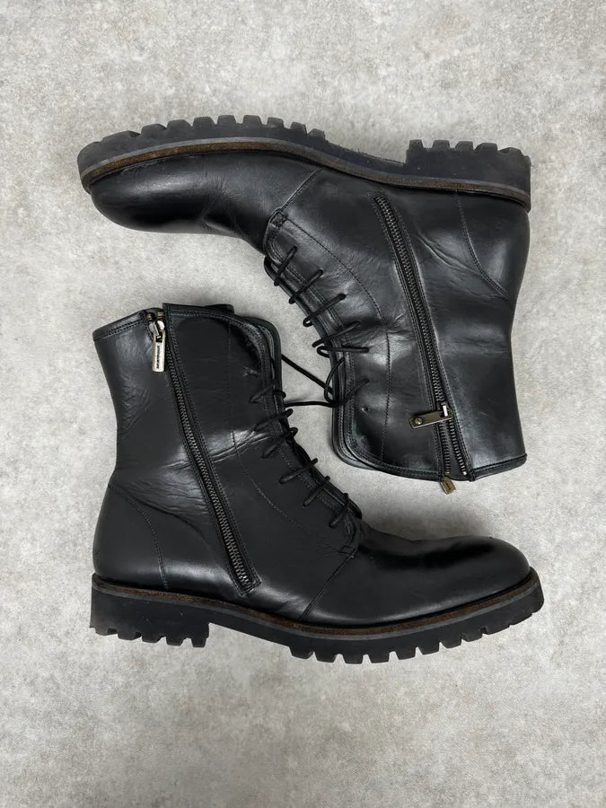 Emporio Armani Multi Zips Black Leather Boots svgEknq 1