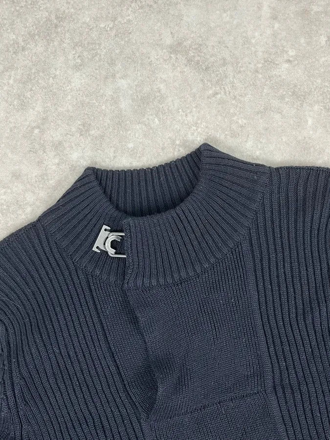 Emporio Armani Navy Asymmetrical Collar Sweater HcDlsiE 3