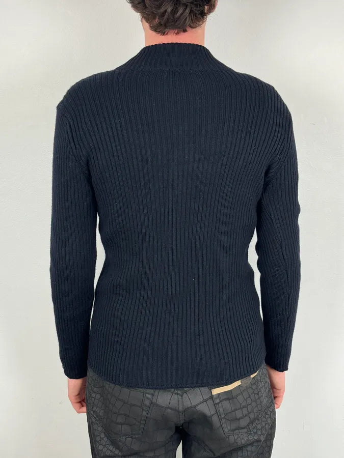 Emporio Armani Navy Asymmetrical Collar Sweater HcDlsiE 2