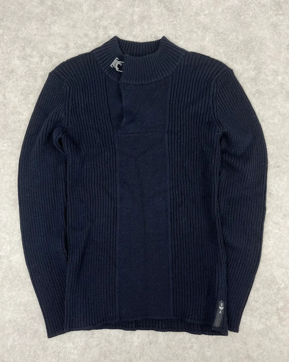 Emporio Armani Navy Asymmetrical Collar Sweater HcDlsiE 0