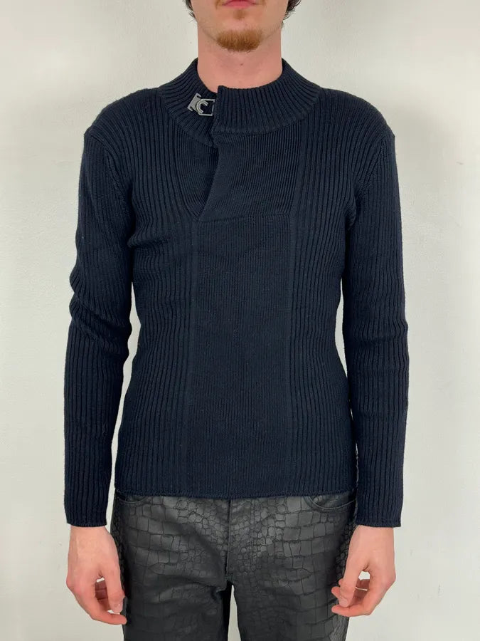Emporio Armani Navy Asymmetrical Collar Sweater HcDlsiE 1