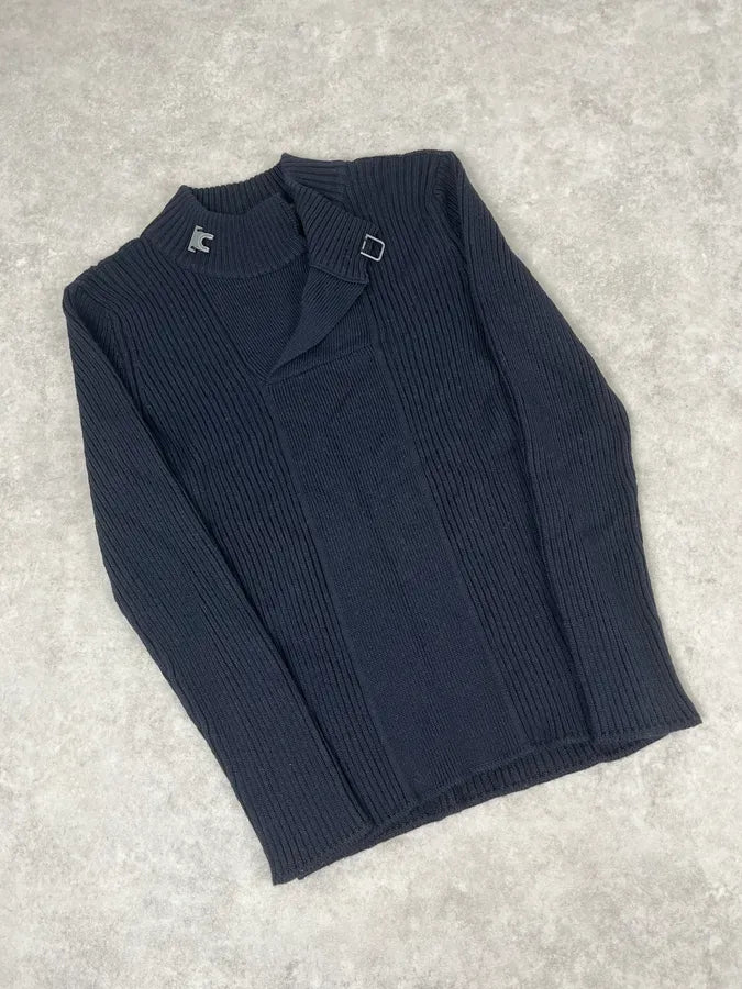 Emporio Armani Navy Asymmetrical Collar Sweater HcDlsiE 4