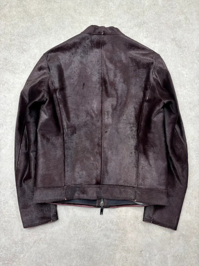 AW2018 Emporio Armani Brown Pony Hair Leather Jacket ulSqVNl 4
