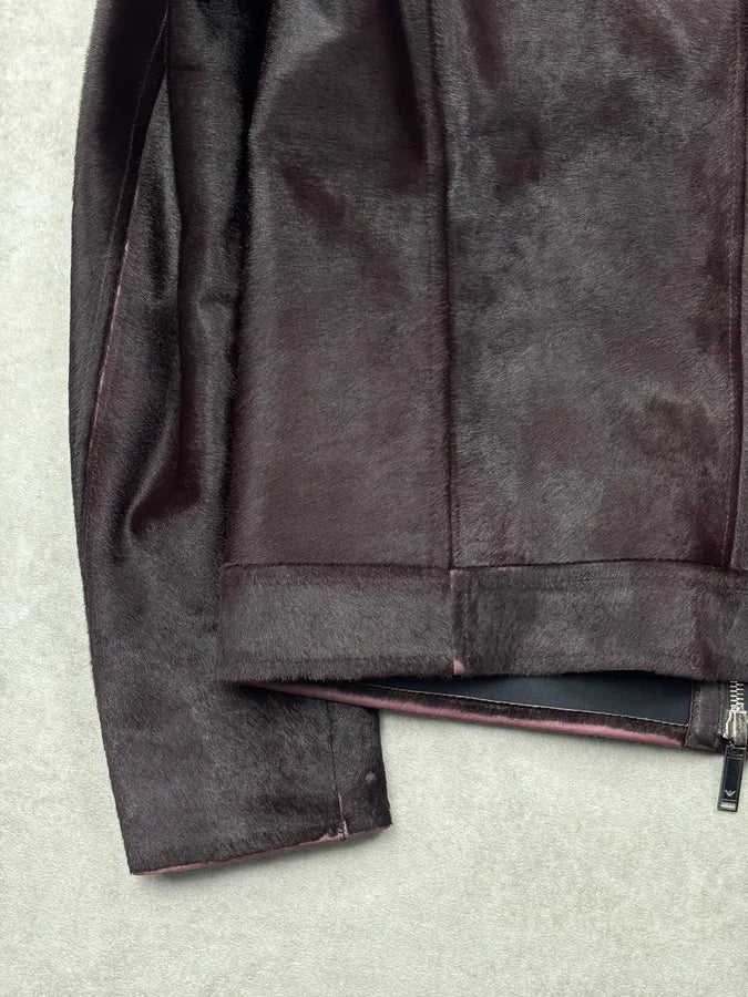 AW2018 Emporio Armani Brown Pony Hair Leather Jacket ulSqVNl 8