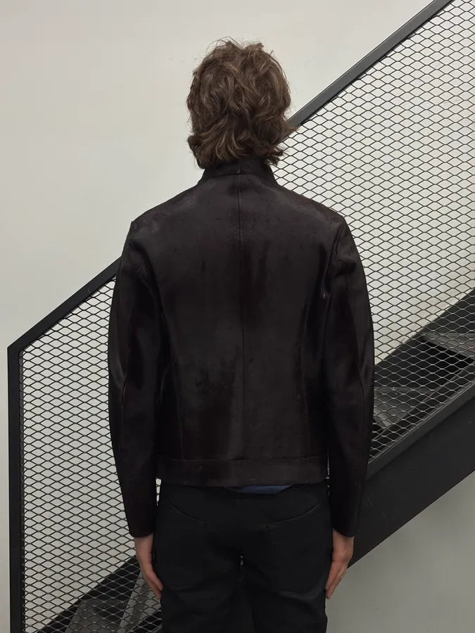 AW2018 Emporio Armani Brown Pony Hair Leather Jacket ulSqVNl 2