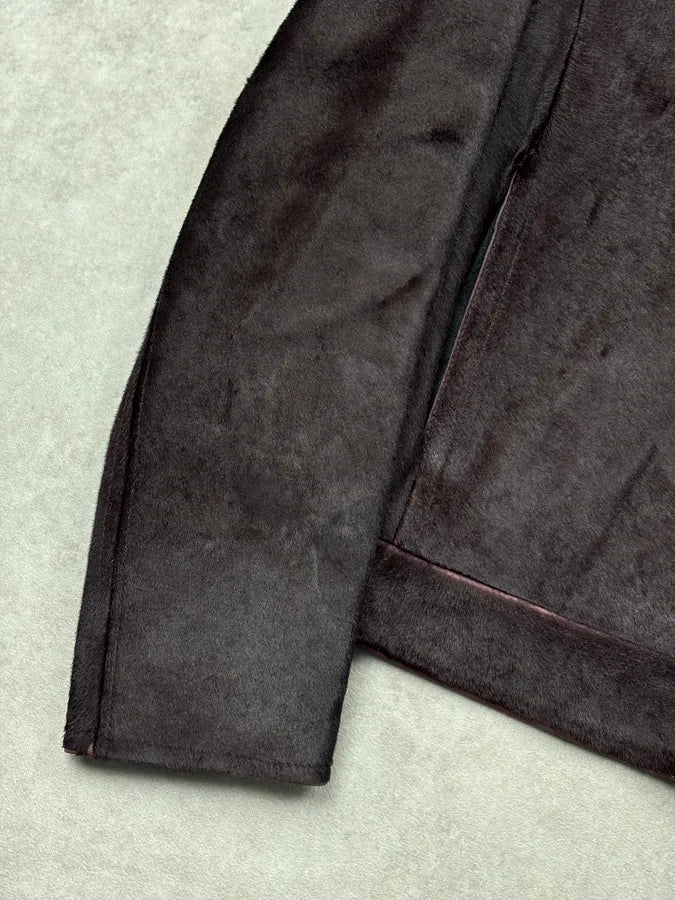 AW2018 Emporio Armani Brown Pony Hair Leather Jacket ulSqVNl 9