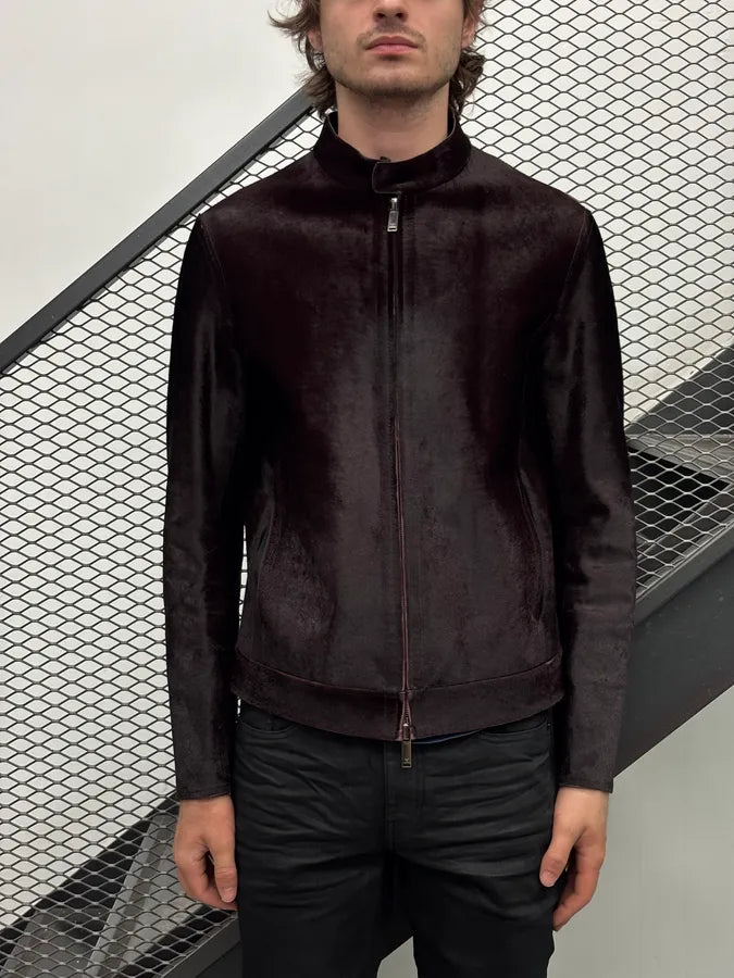 AW2018 Emporio Armani Brown Pony Hair Leather Jacket ulSqVNl 1