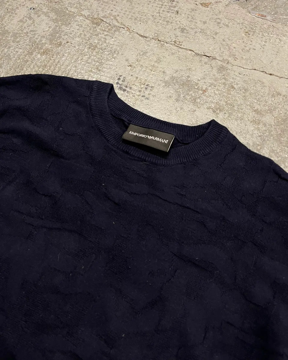 Emporio Armani Navy Textured Sweater nZUeCnK 4