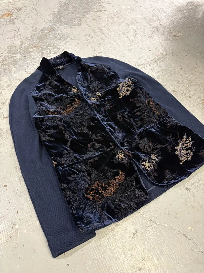 AW2018 Emporio Armani Navy Velvet Floral Embroidered Hybrid Jacket vvUktVy 5