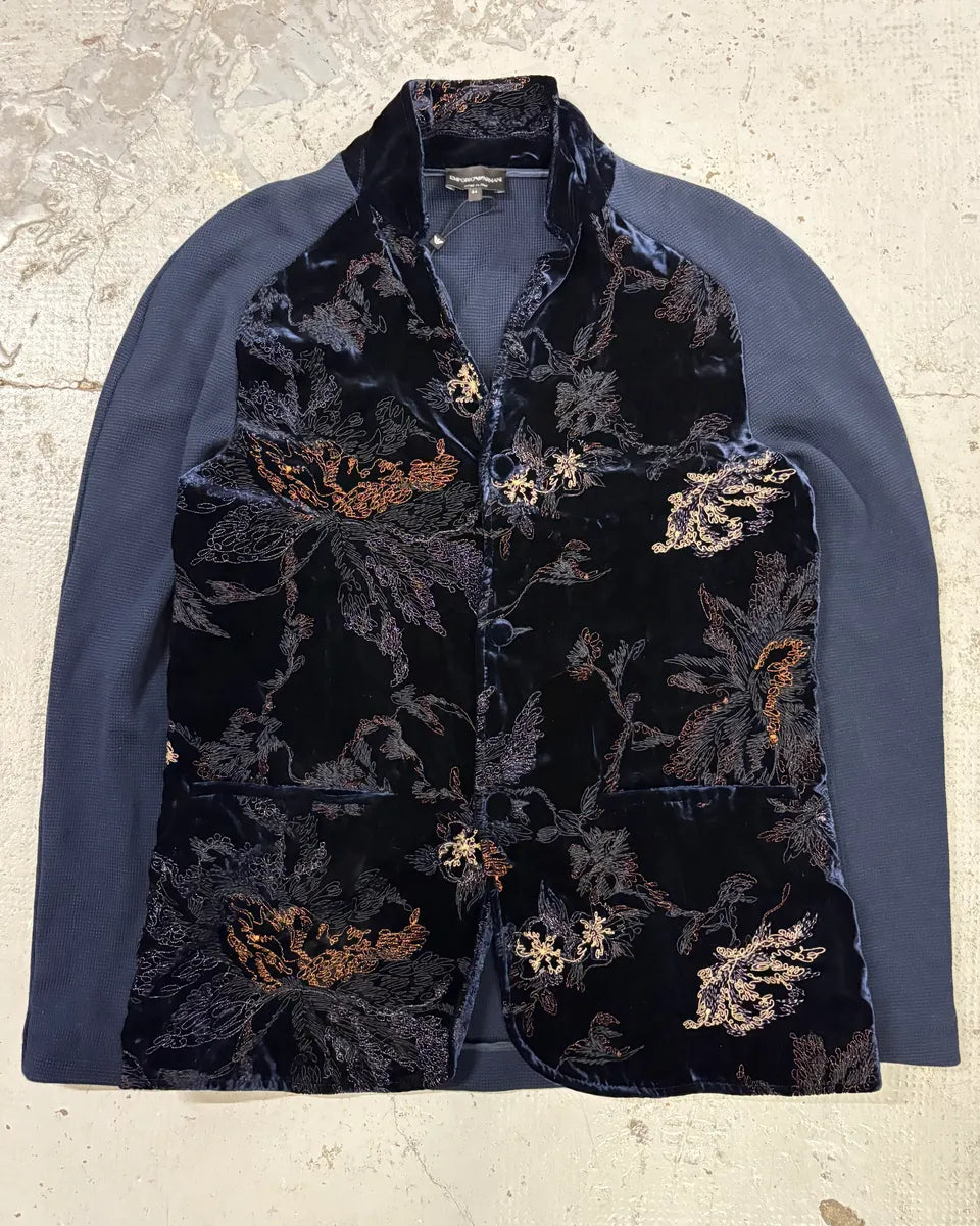 AW2018 Emporio Armani Navy Velvet Floral Embroidered Hybrid Jacket vvUktVy 0