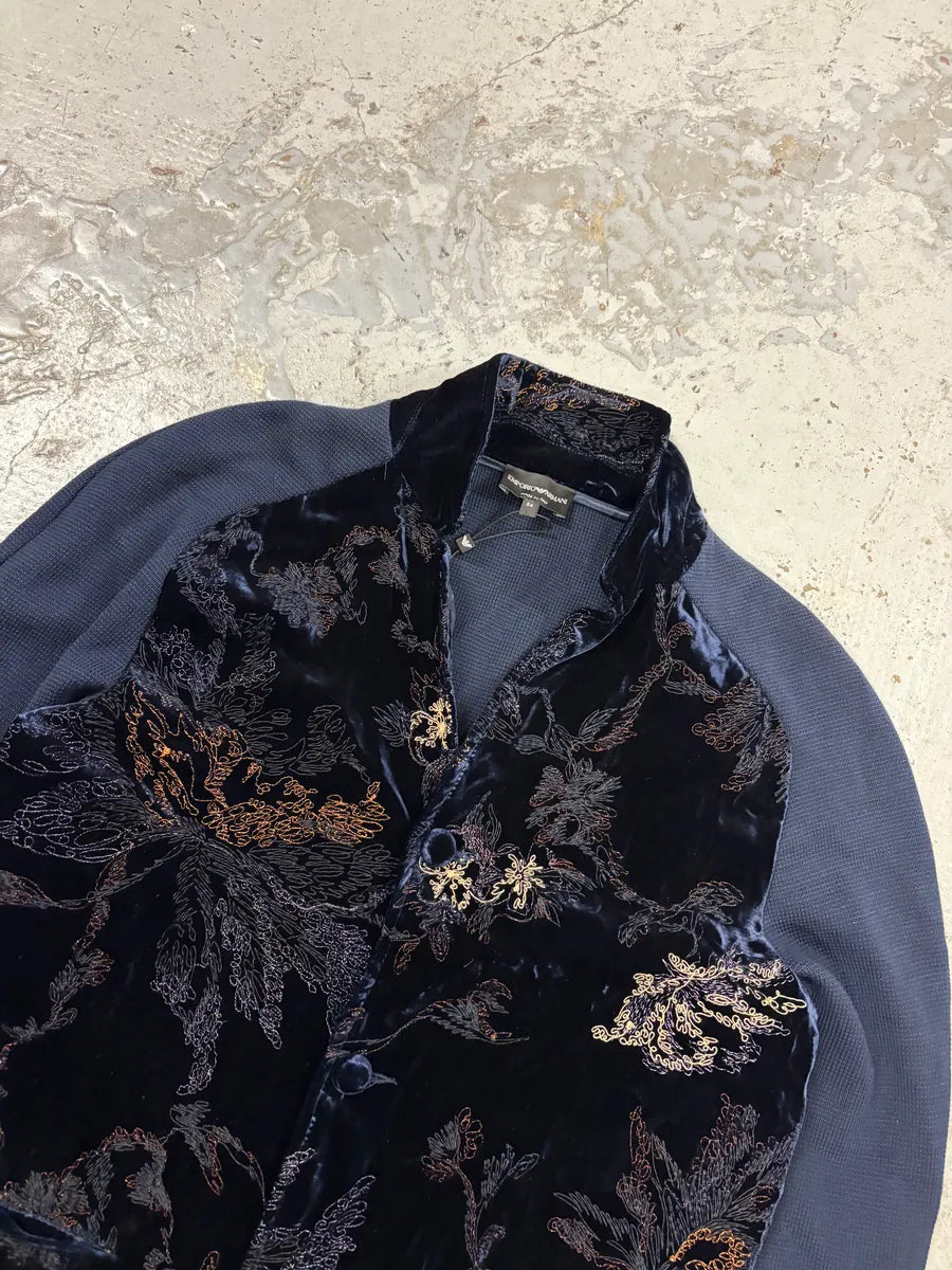AW2018 Emporio Armani Navy Velvet Floral Embroidered Hybrid Jacket vvUktVy 4