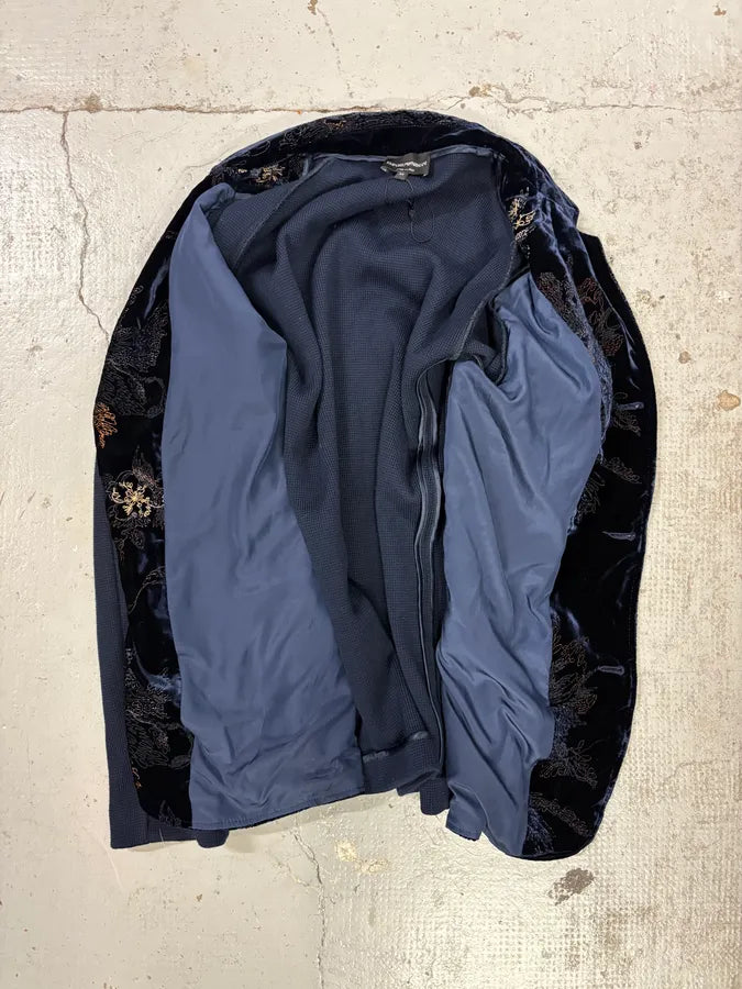 AW2018 Emporio Armani Navy Velvet Floral Embroidered Hybrid Jacket vvUktVy 9