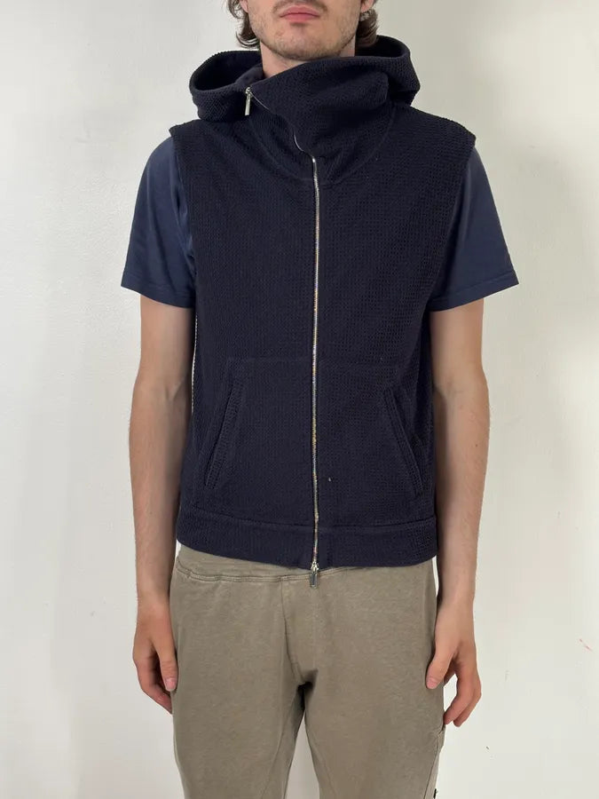 Emporio Armani Navy Asymmetrical Zip Hooded Vest  RFNleEy 1