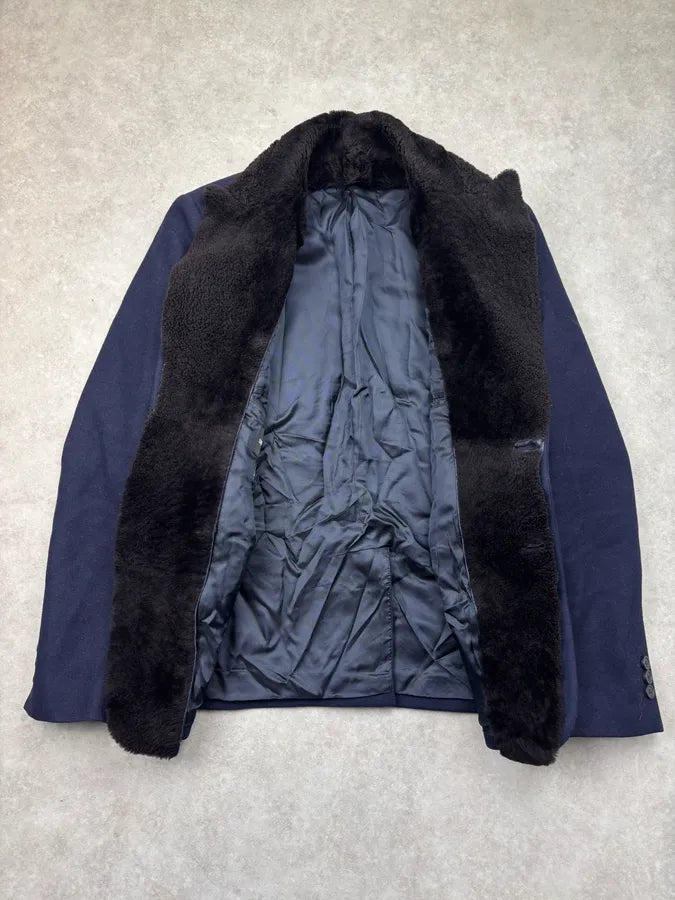 SS2013 Emporio Armani Navy Wool Removable Fur Collar Blazer Jacket fRXRzFu 6