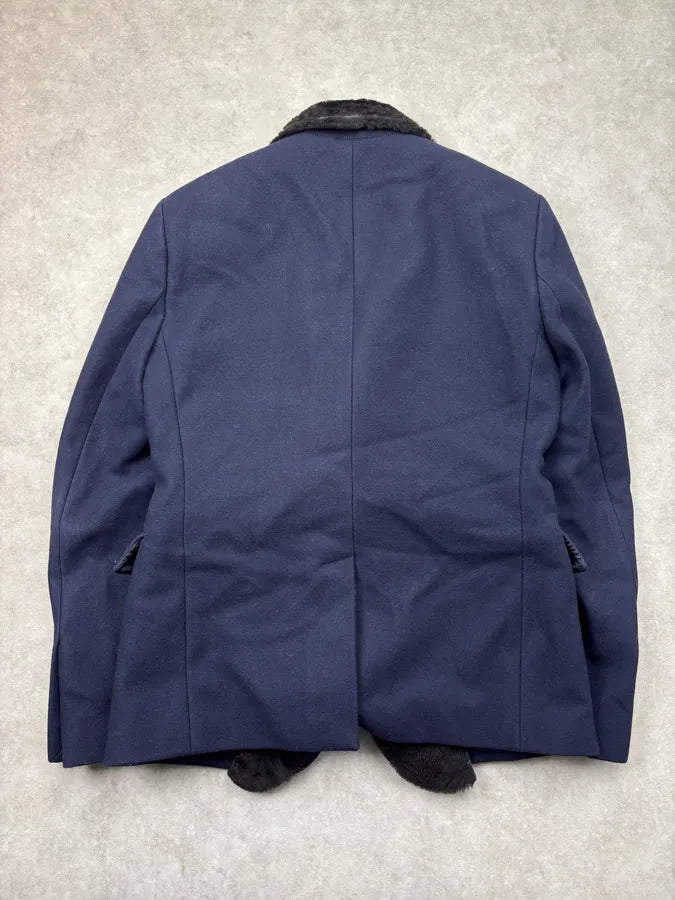 SS2013 Emporio Armani Navy Wool Removable Fur Collar Blazer Jacket fRXRzFu 4
