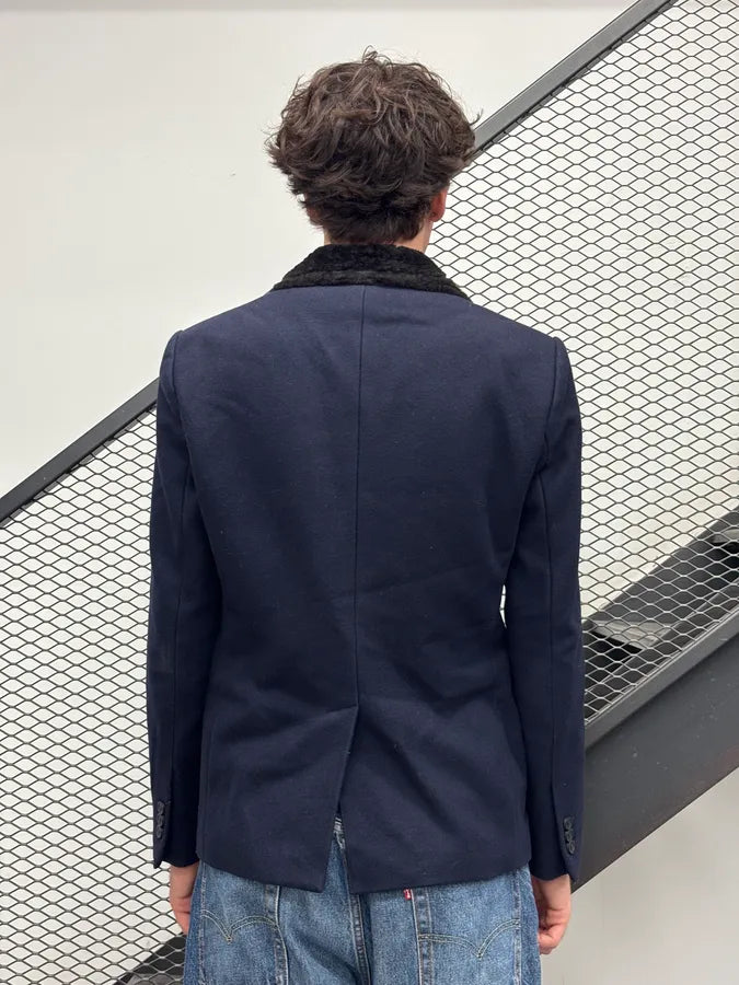 SS2013 Emporio Armani Navy Wool Removable Fur Collar Blazer Jacket fRXRzFu 2