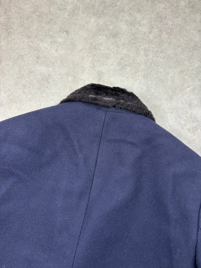 SS2013 Emporio Armani Navy Wool Removable Fur Collar Blazer Jacket fRXRzFu 5