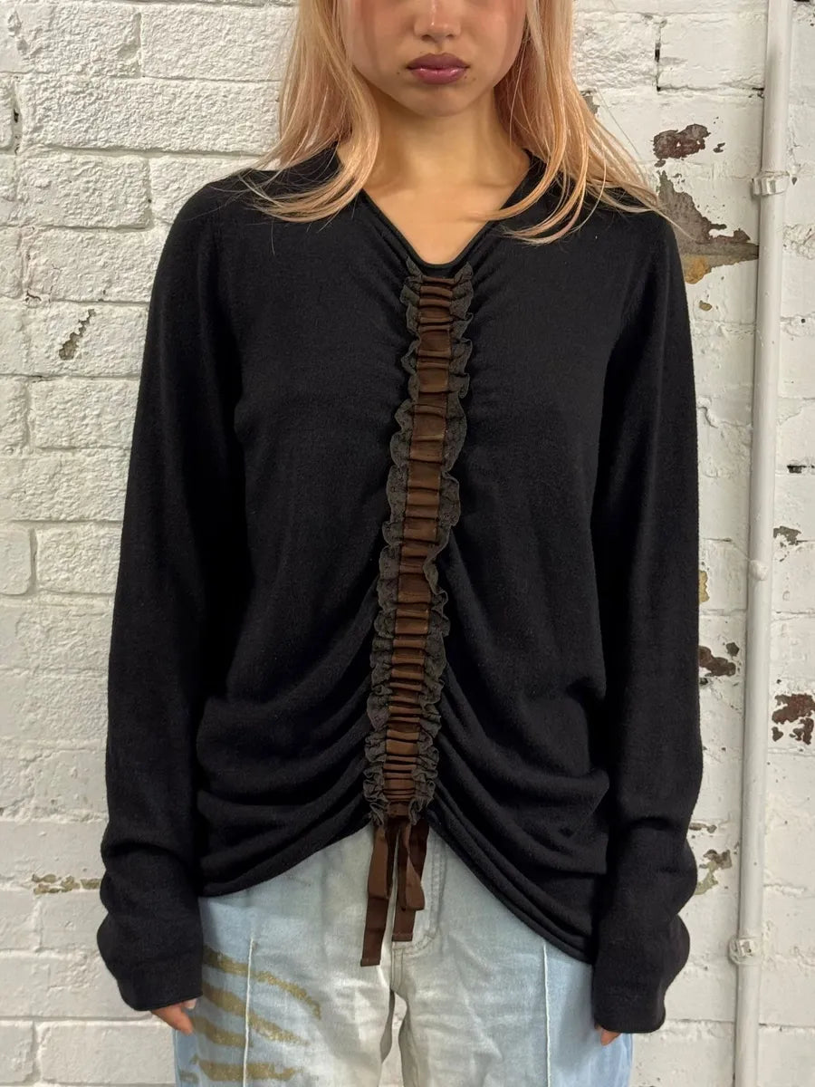 Emporio Armani Pleated Dentelle Black Sweater SbysqQR 0