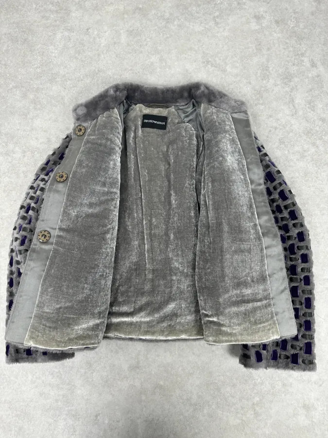 Emporio Armani Purple & Grey Waffled Velvet Contemporary Jacket PbucKfk 6