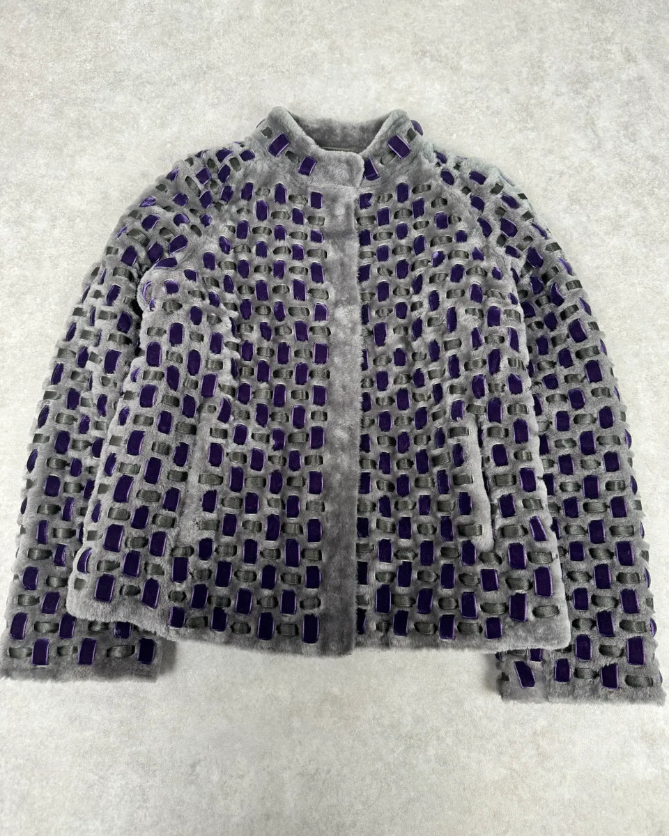Emporio Armani Purple & Grey Waffled Velvet Contemporary Jacket PbucKfk 0