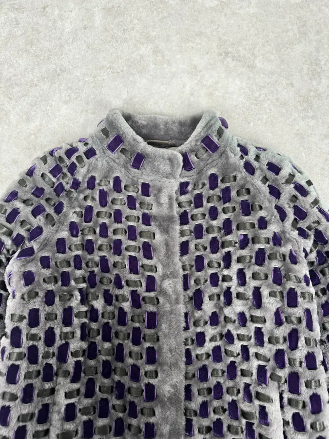 Emporio Armani Purple & Grey Waffled Velvet Contemporary Jacket PbucKfk 3