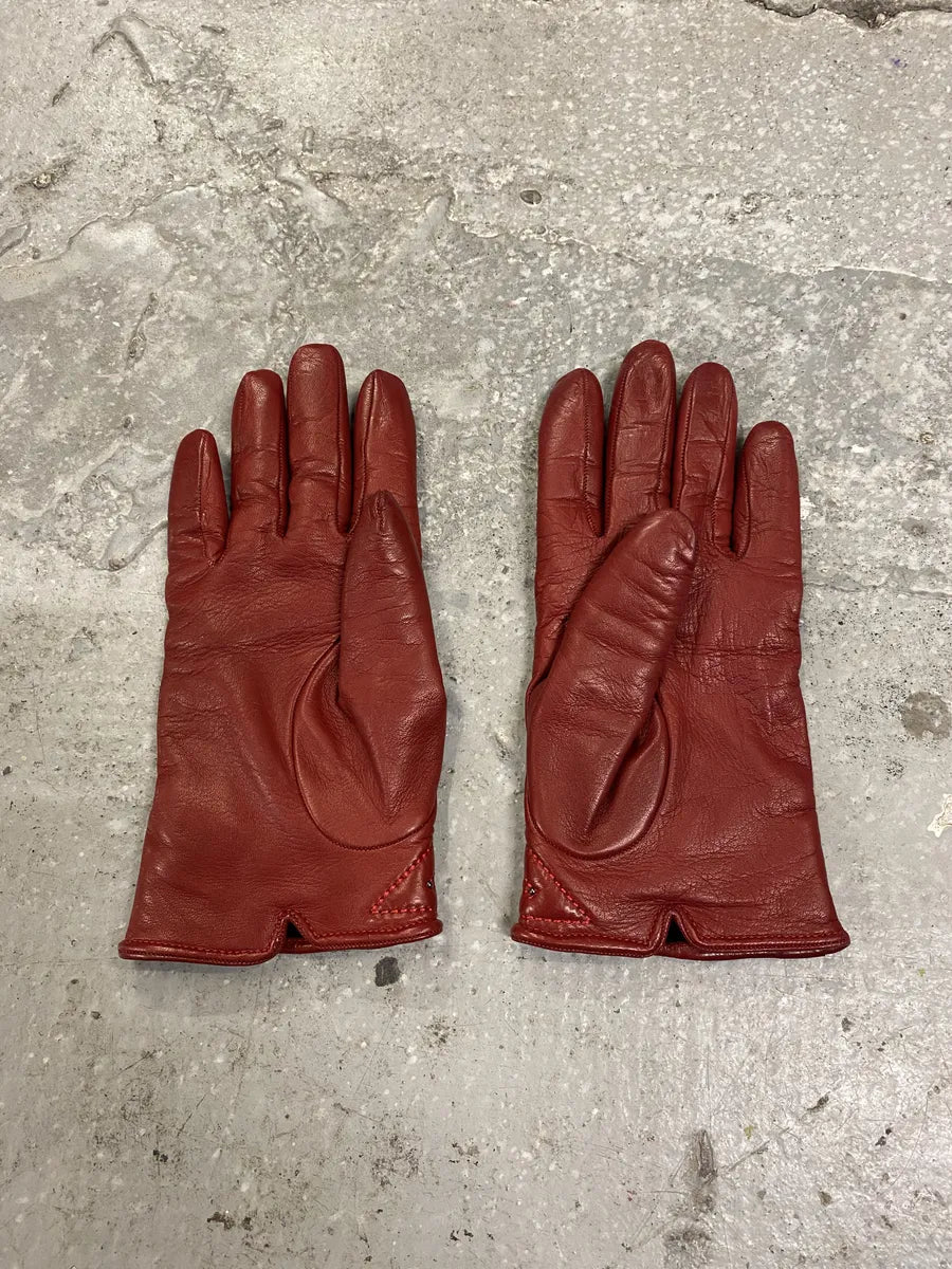 Emporio Armani Red Leather Gloves (OS) 1