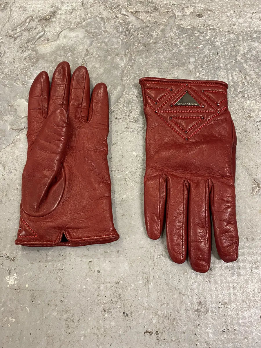 Emporio Armani Red Leather Gloves (OS) 2