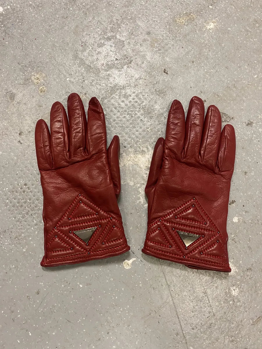 Emporio Armani Red Leather Gloves (OS) 4