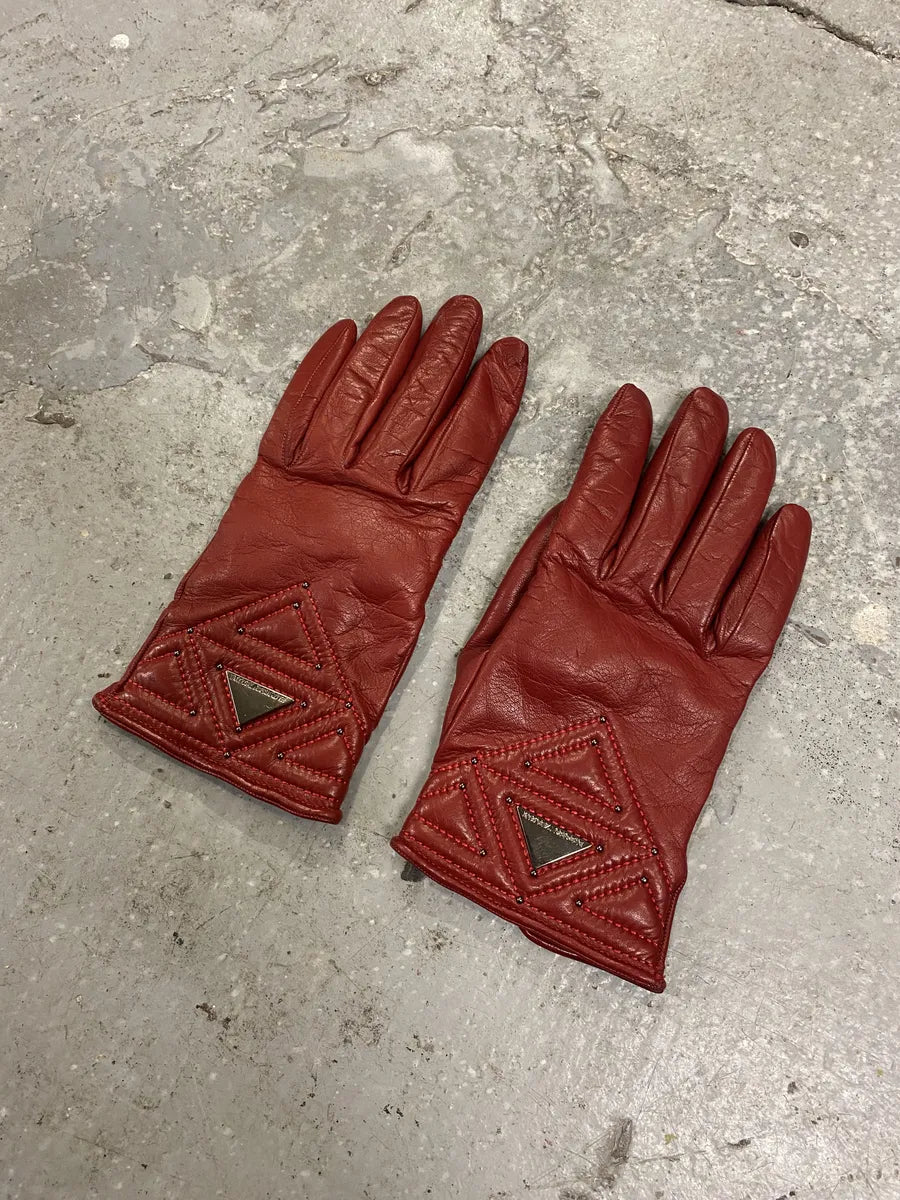 Emporio Armani Red Leather Gloves (OS) 5