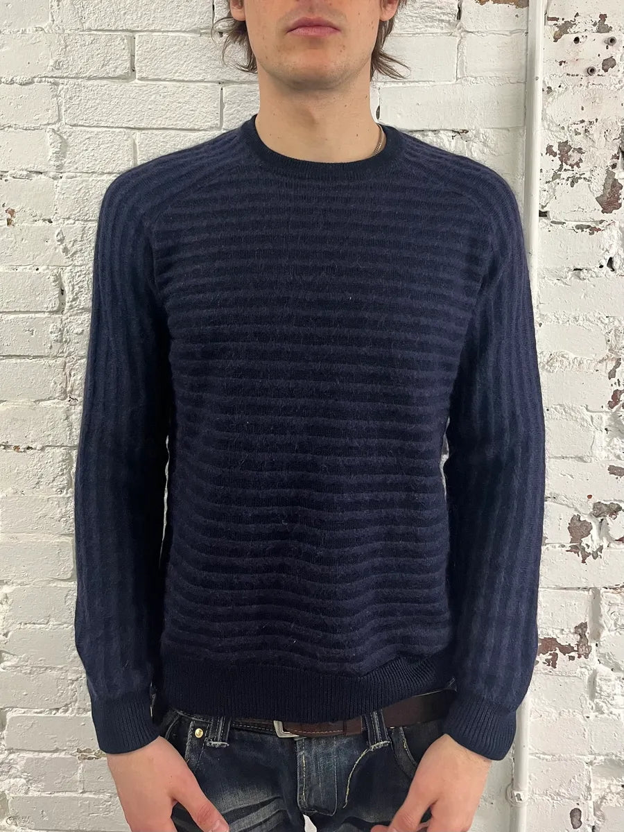 Emporio Armani Striped Navy Wool Sweater avOODLg 1