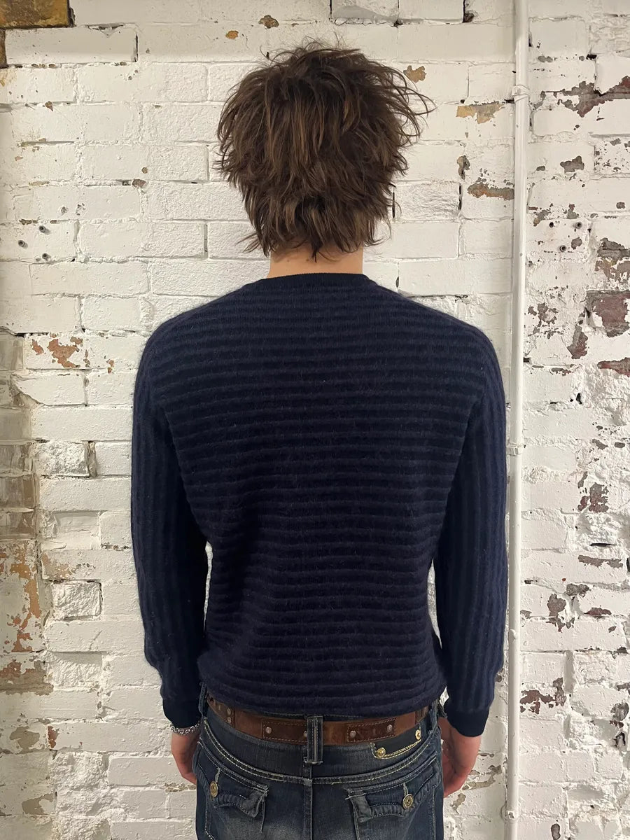 Emporio Armani Striped Navy Wool Sweater avOODLg 2