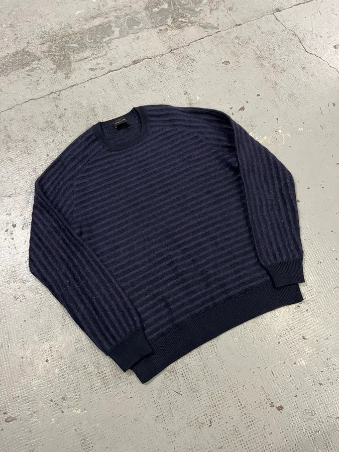 Emporio Armani Striped Navy Wool Sweater avOODLg 3