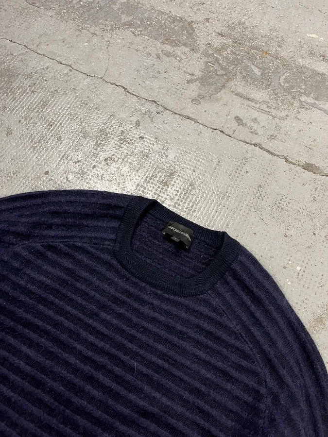 Emporio Armani Striped Navy Wool Sweater avOODLg 4