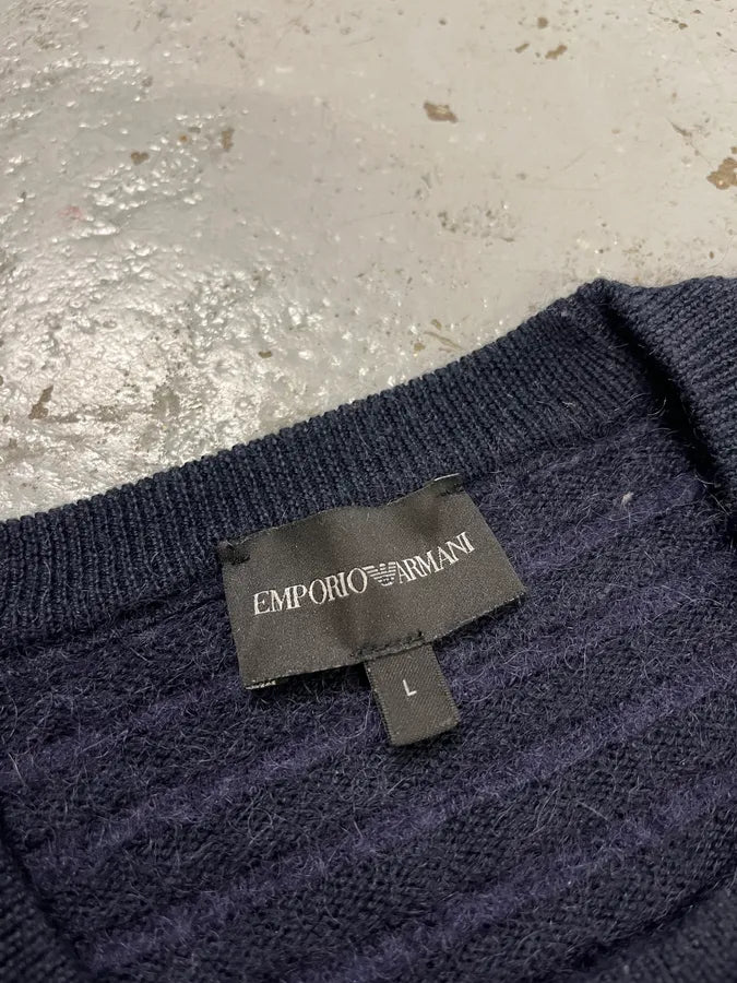 Emporio Armani Striped Navy Wool Sweater avOODLg 7