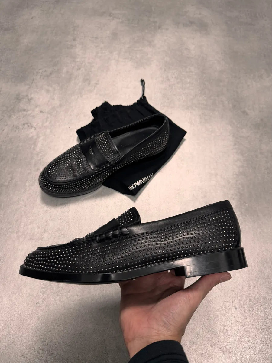 Emporio Armani Studded Black Leather Loafers Shoes (42eu/us8.5) 2