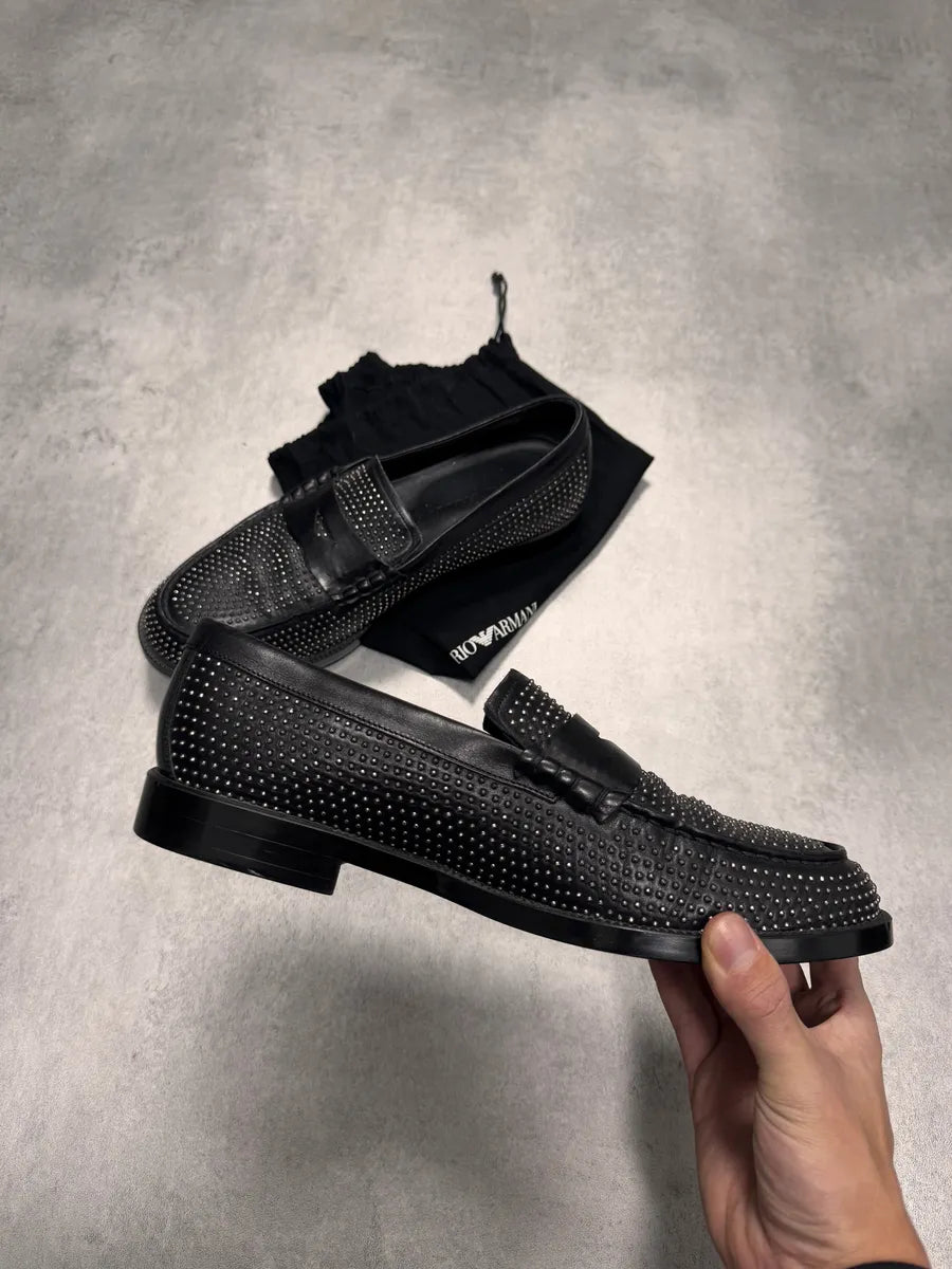 Emporio Armani Studded Black Leather Loafers Shoes (42eu/us8.5) 3