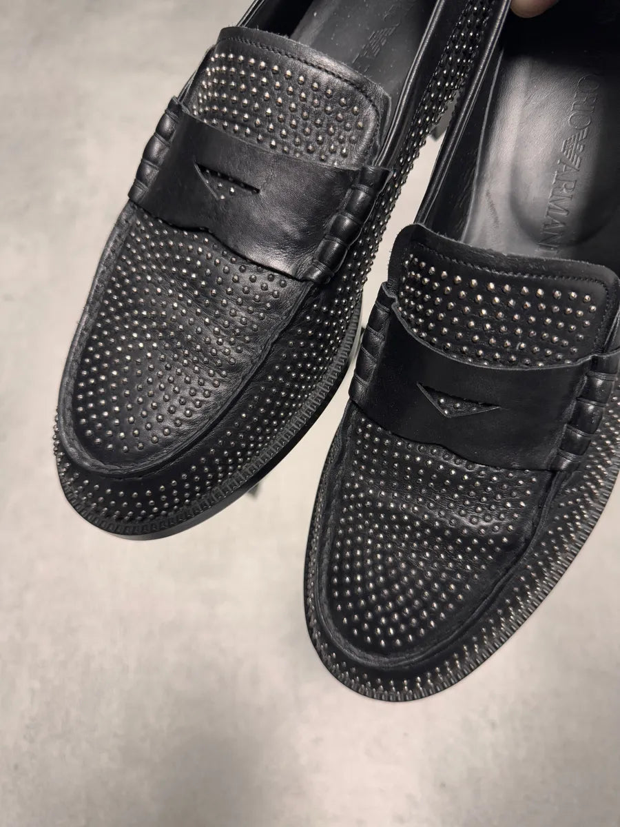 Emporio Armani Studded Black Leather Loafers Shoes (42eu/us8.5) 4