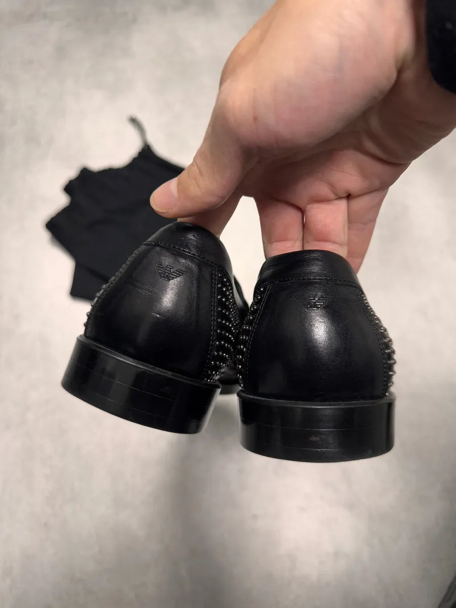 Emporio Armani Studded Black Leather Loafers Shoes (42eu/us8.5) 6